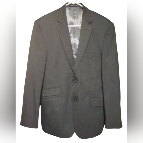 Perry Ellis Portfolio Men's Suit Jacket Gray Pinstripe Size 40R Slim - Picture 1 of 9